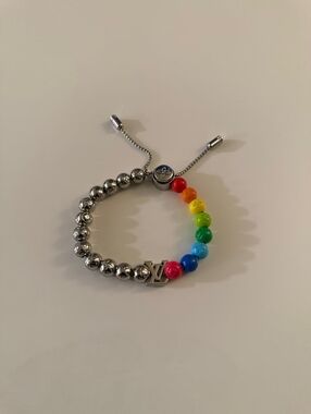 Louis Vuitton LV Rainbow Bead Bracelet Adjustable Silver Tone Authentic